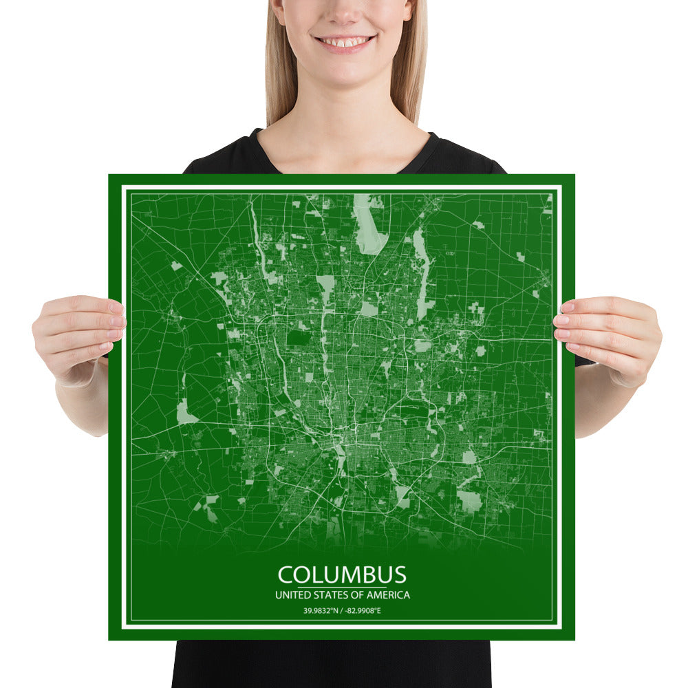 Columbus Green and White Paper Map