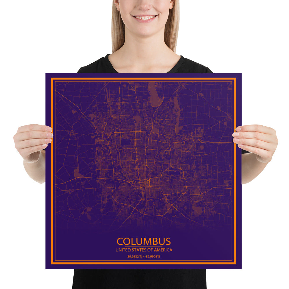 Columbus Purple and Orange Paper Map