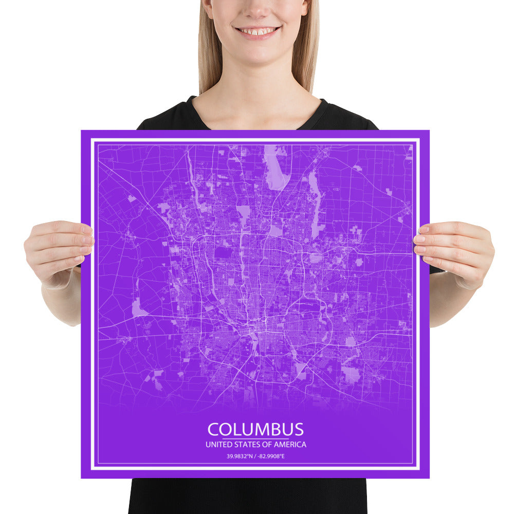 Columbus Purple and White Paper Map