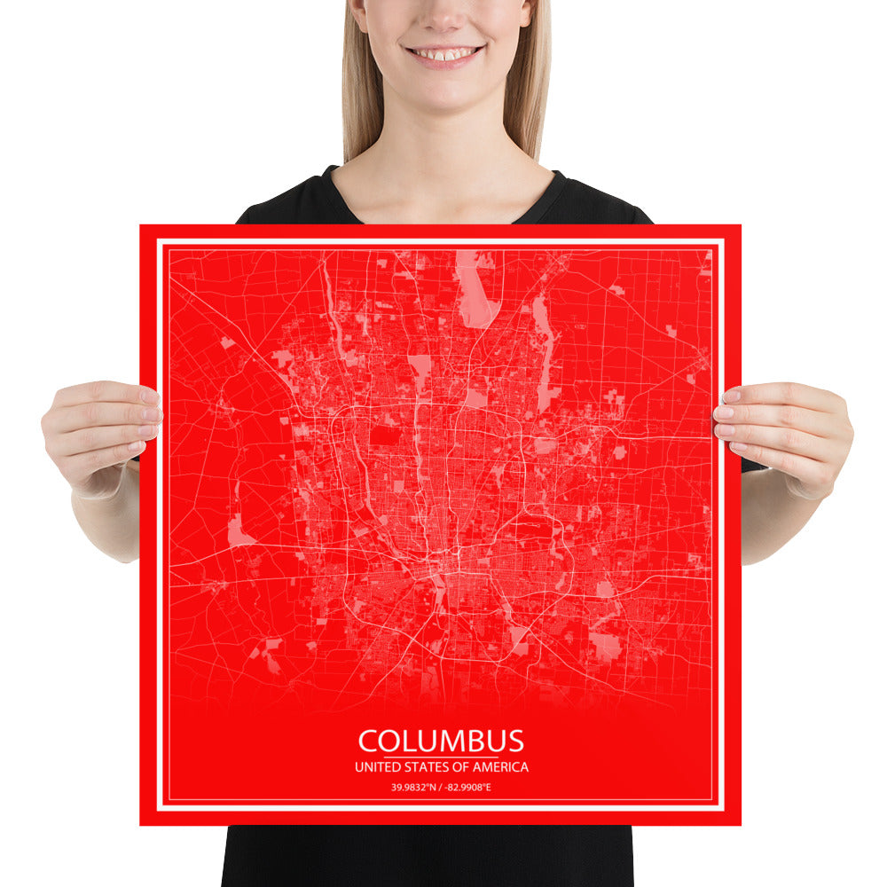 Columbus Red and White Paper Map