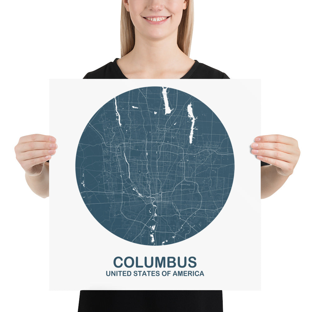 Columbus Circular Blue Paper Map