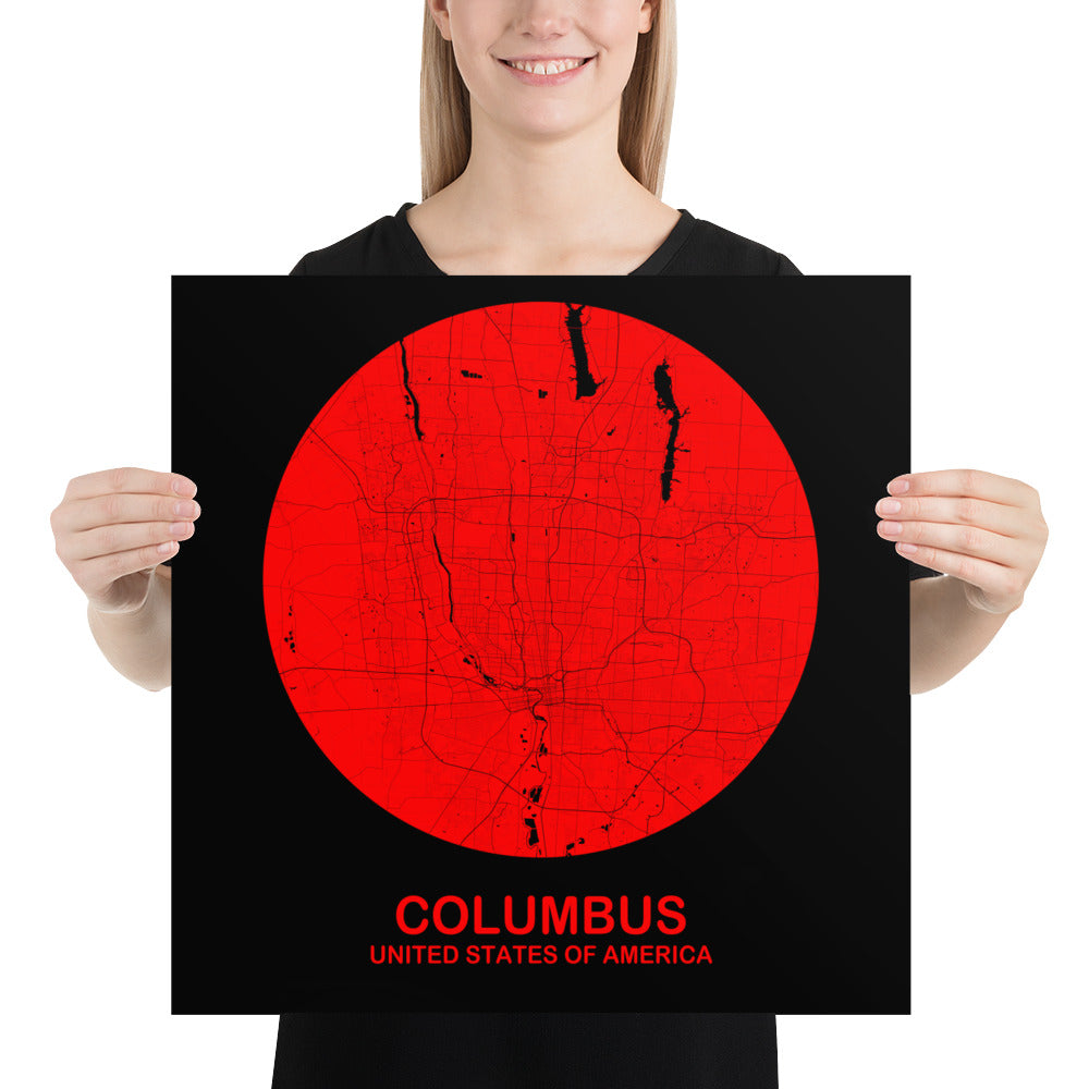 Columbus Circular Red Paper Map