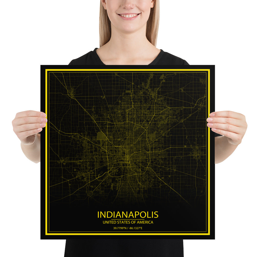 Indianapolis Black and Yellow Paper Map