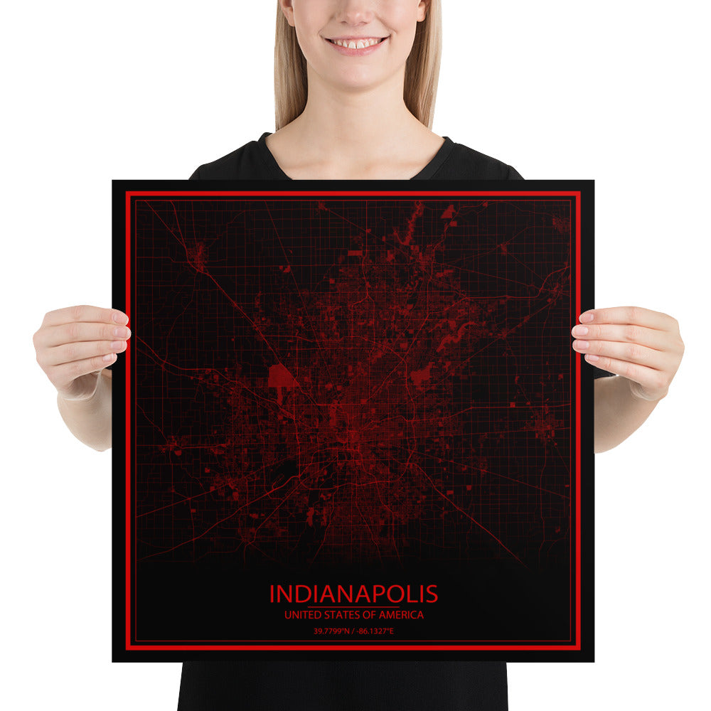 Indianapolis Black and Red Paper Map