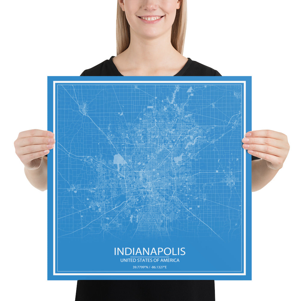 Indianapolis Blue and White Paper Map