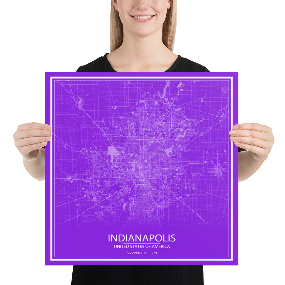 Indianapolis Purple and White Paper Map