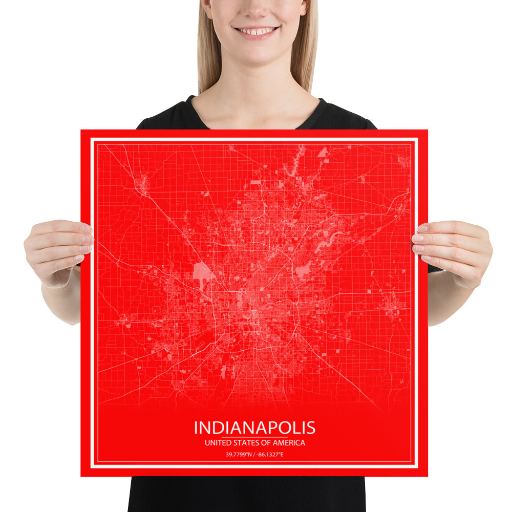 Indianapolis Red and White Paper Map