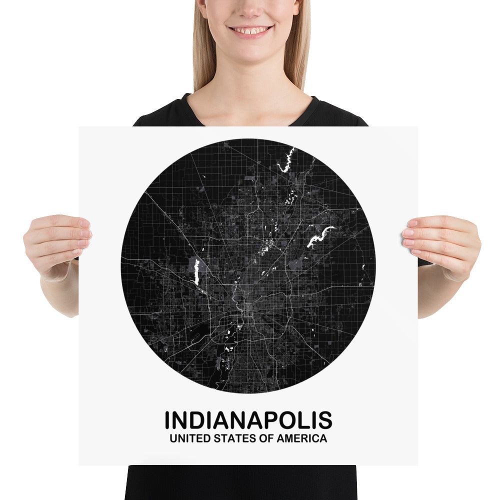 Indianapolis Circular Black Paper Map