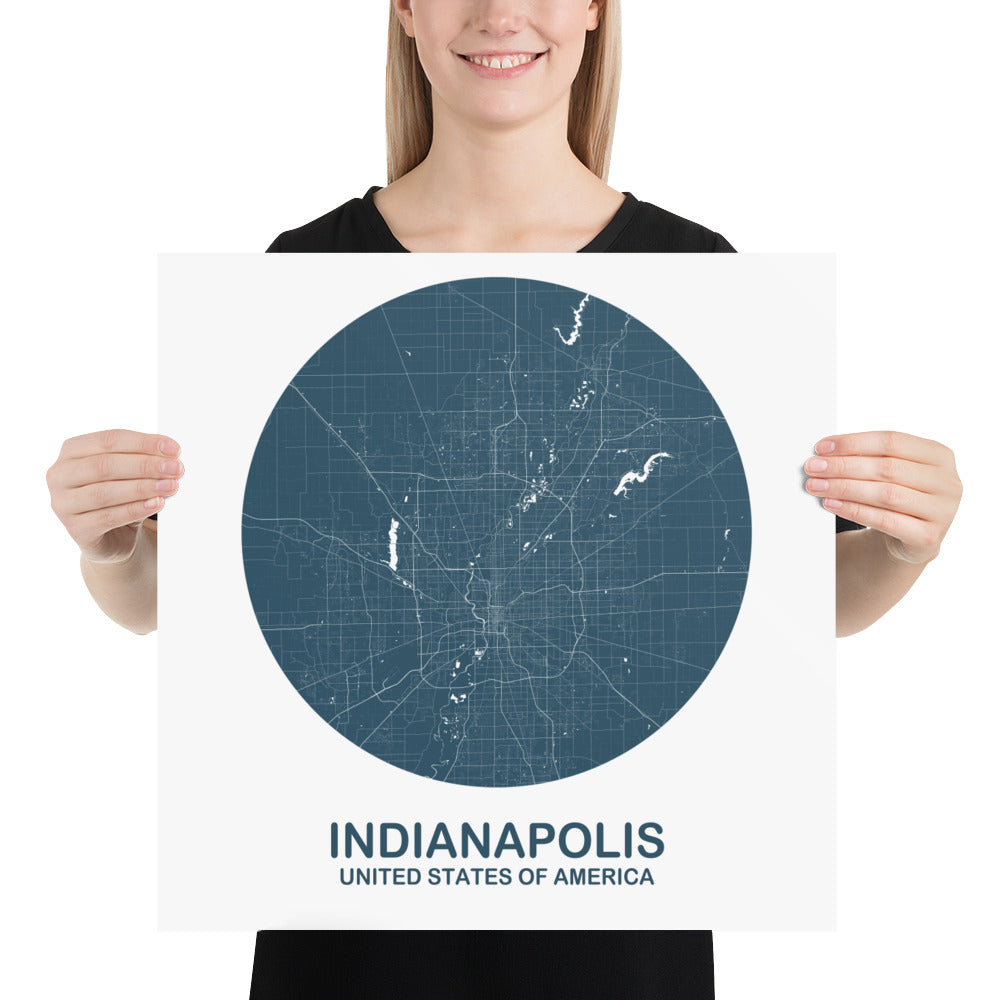 Indianapolis Circular Blue Paper Map