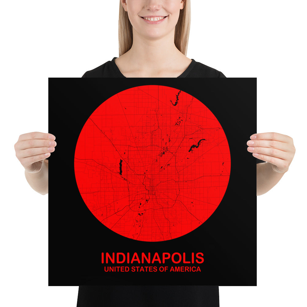 Indianapolis Circular Red Paper Map