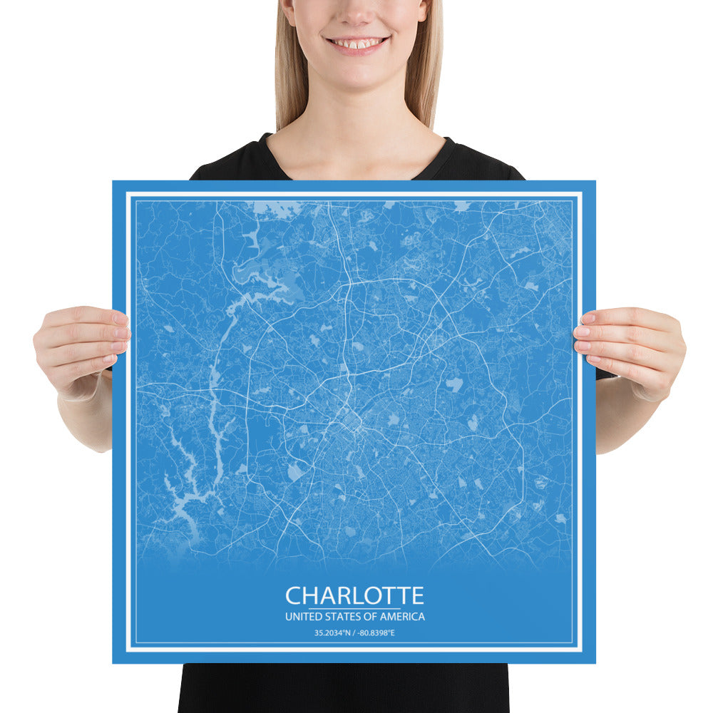 Charlotte Blue and White Paper Map