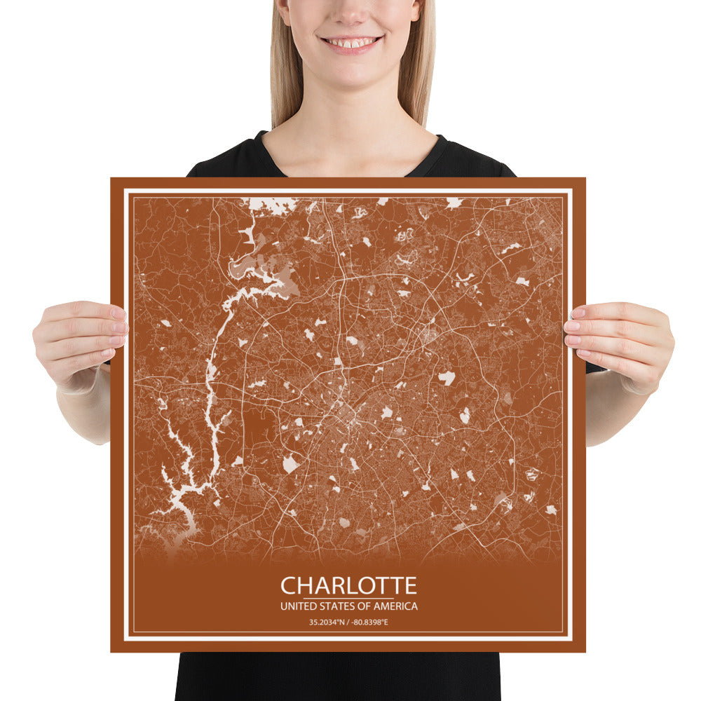 Charlotte Brown and White Paper Map