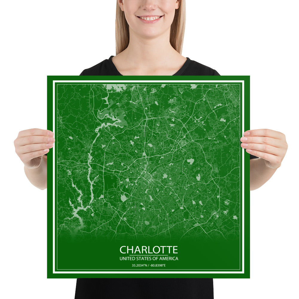 Charlotte Green and White Paper Map