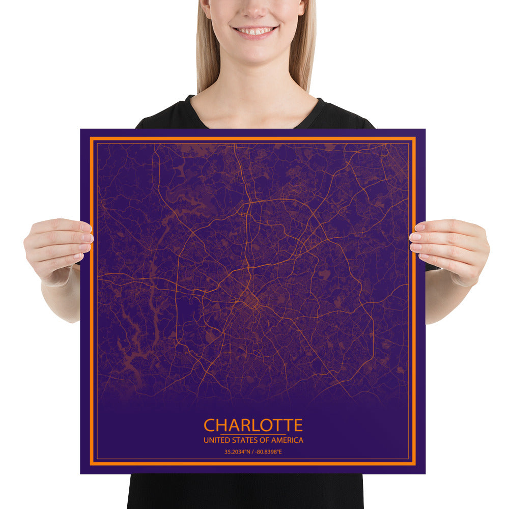 Charlotte Purple and Orange Paper Map