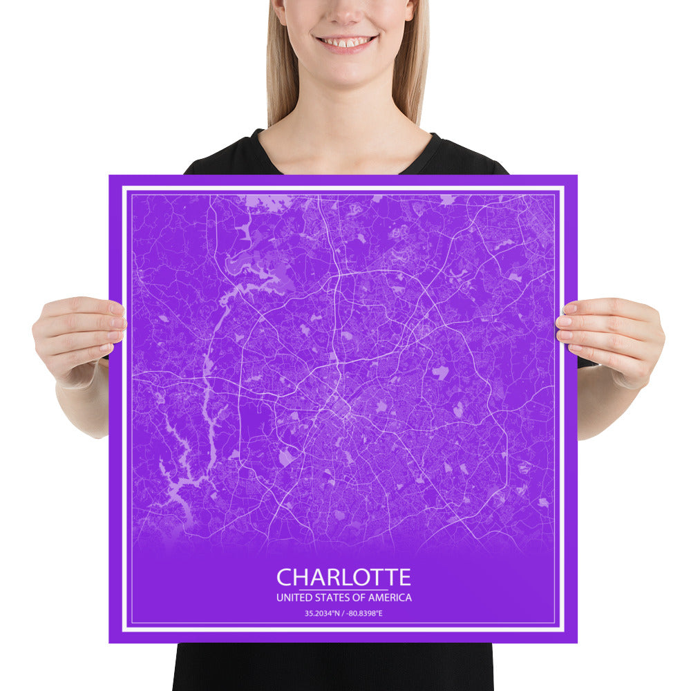 Charlotte Purple and White Paper Map