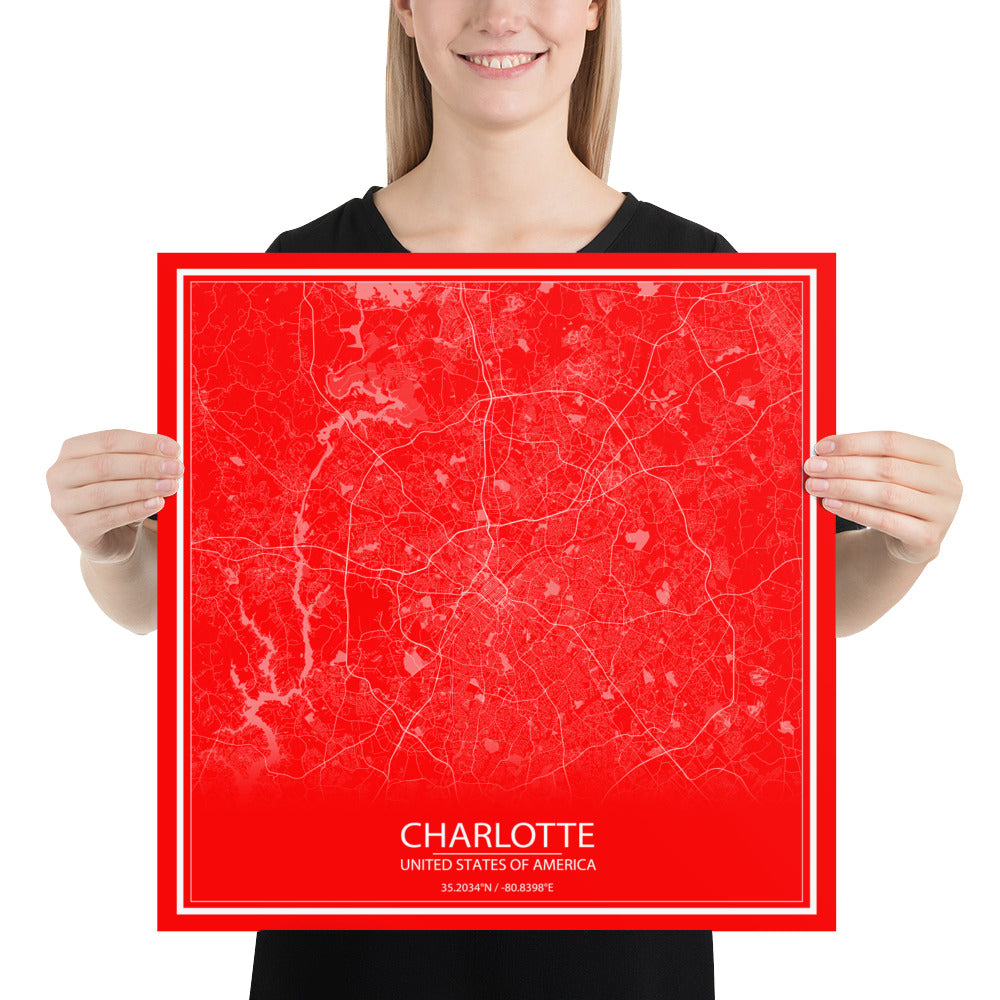 Charlotte Red and White Paper Map