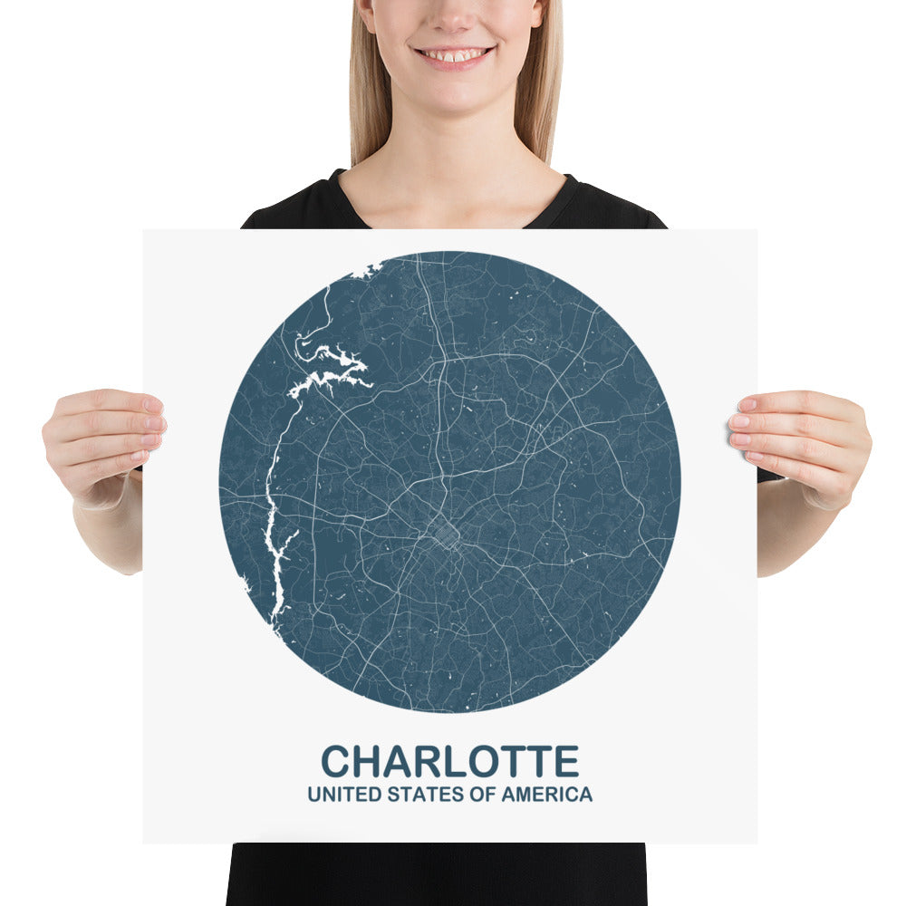 Charlotte Circular Blue Paper Map