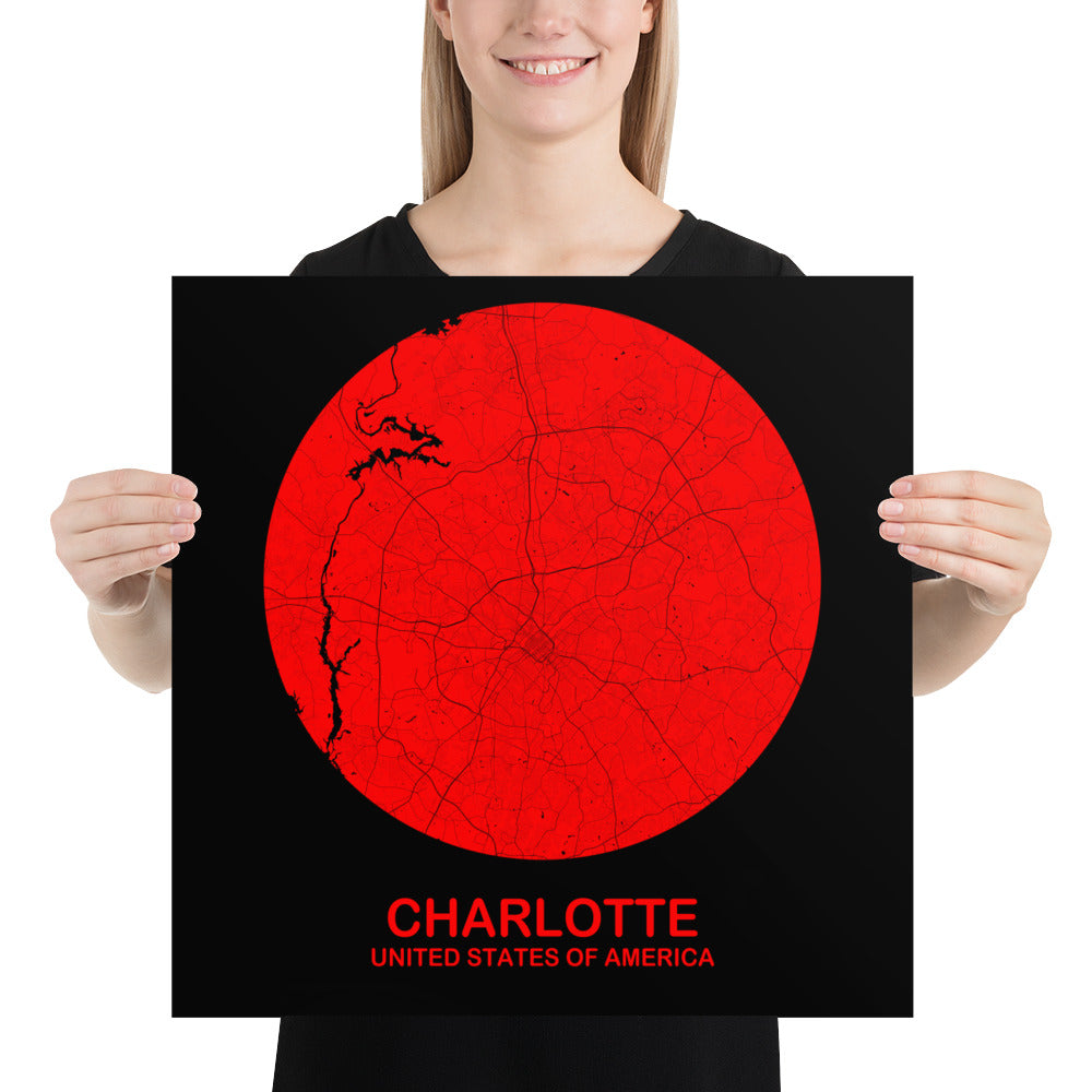 Charlotte Circular Red Paper Map