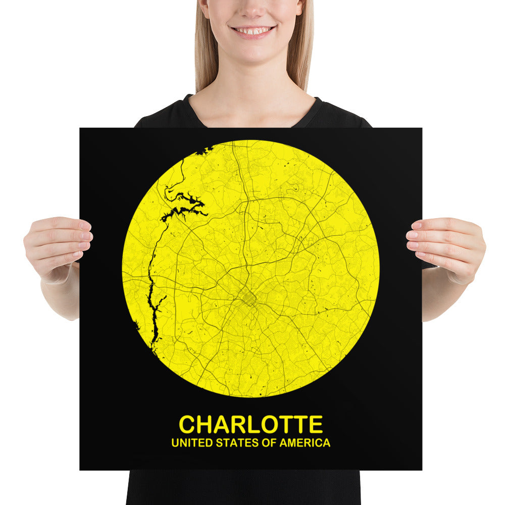 Charlotte Circular Yellow Paper Map