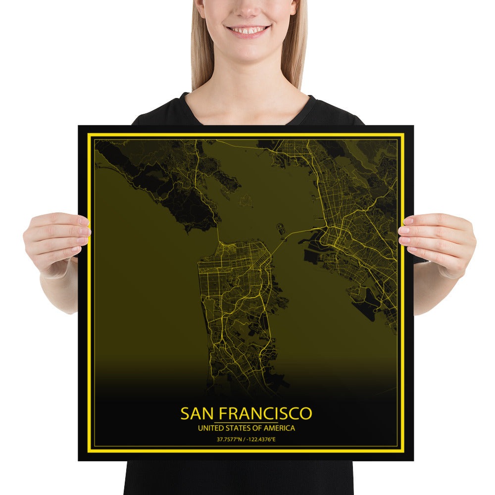 San Francisco Black and Yellow Paper Map