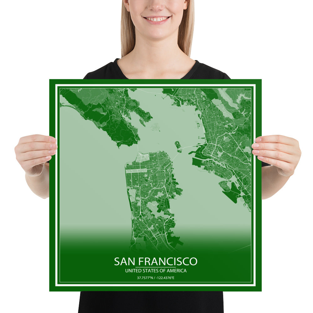 San Francisco Green and White Paper Map