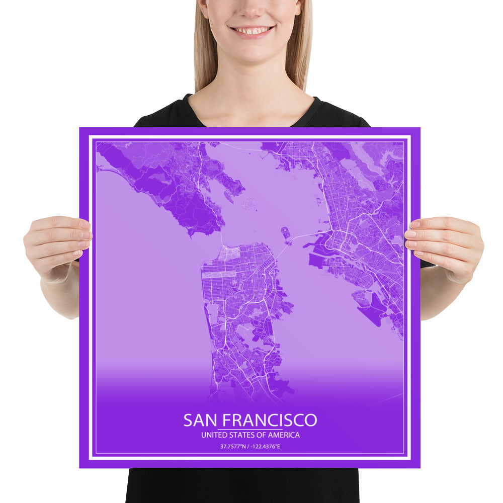 San Francisco Purple and White Paper Map