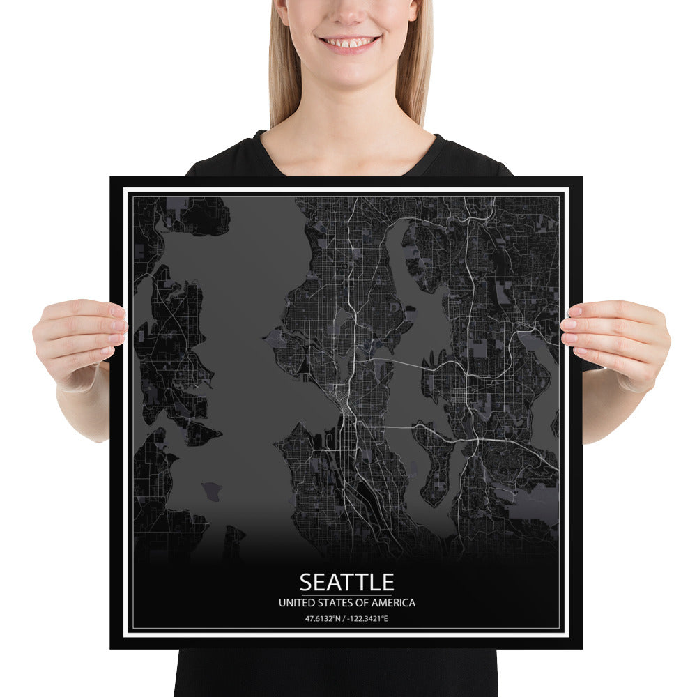 Seattle Black Paper Map