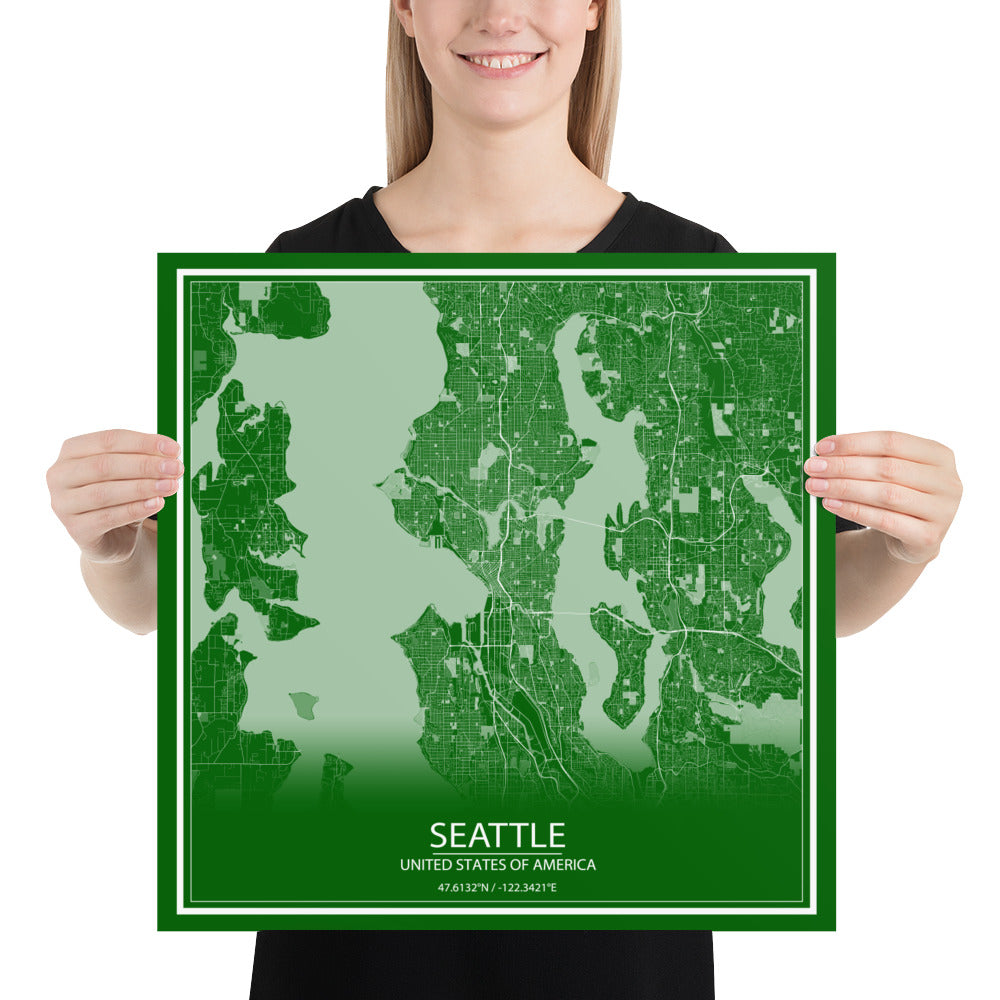 Seattle Green and White Paper Map