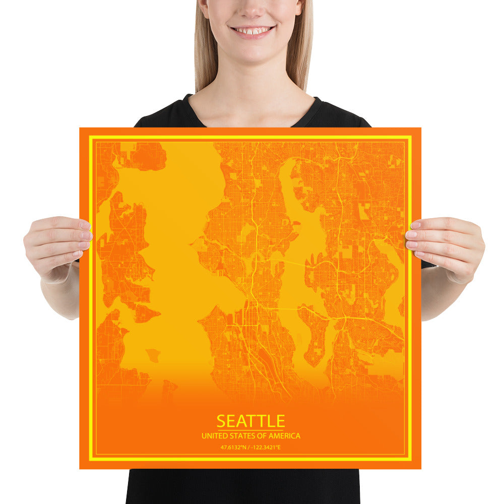 Seattle Orange and Yellow Paper Map