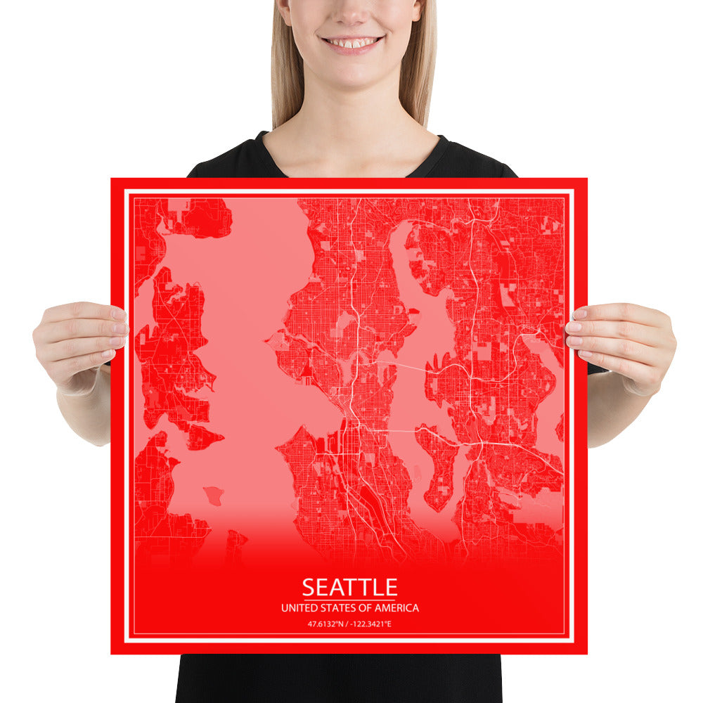 Seattle Red and White Paper Map