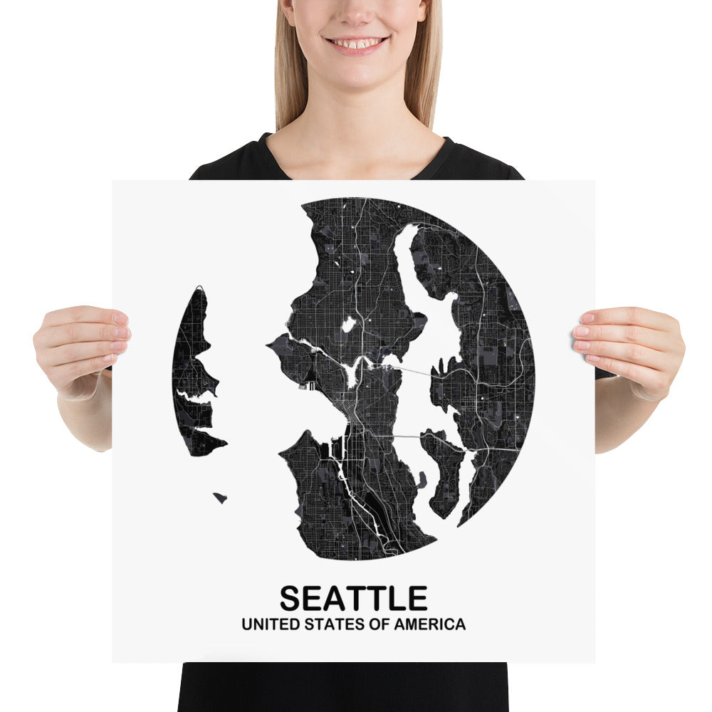 Seattle Circular Black Paper Map