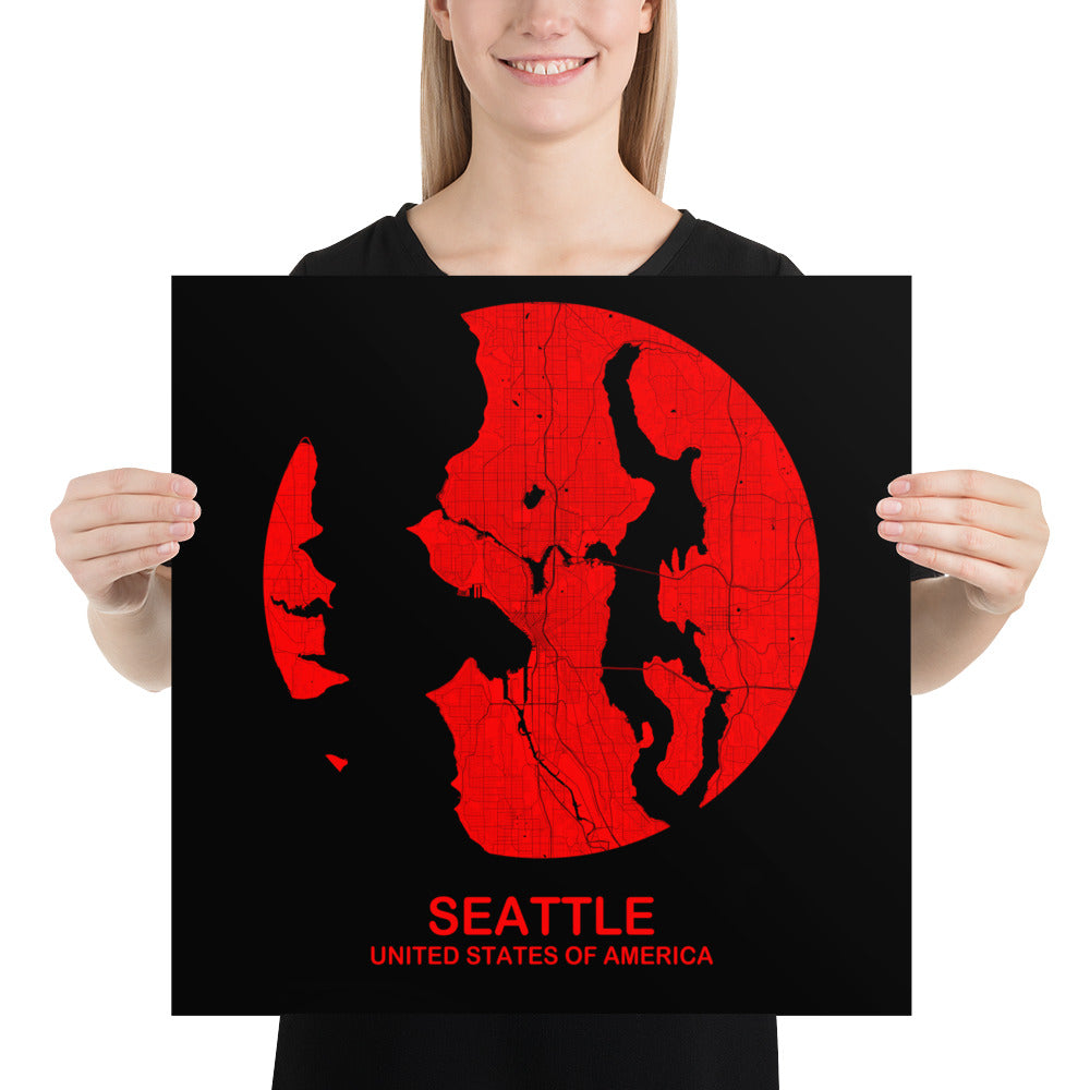 Seattle Circular Red Paper Map