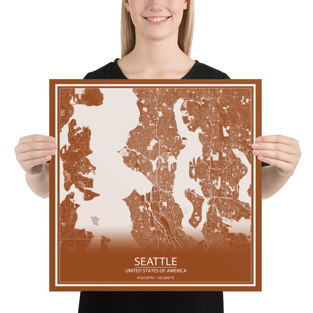 Seattle Brown and White Paper Map