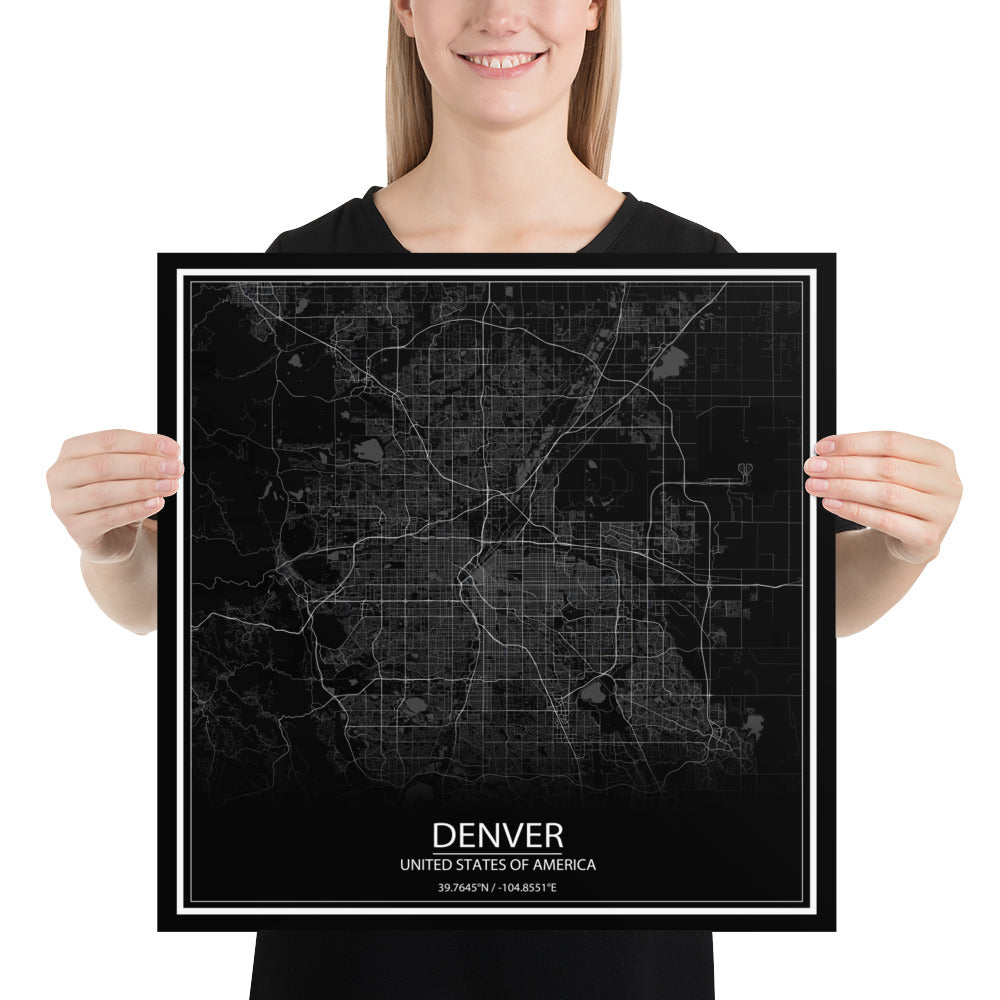 Denver Black Paper Map