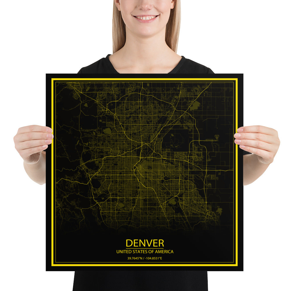 Denver Black and Yellow Paper Map