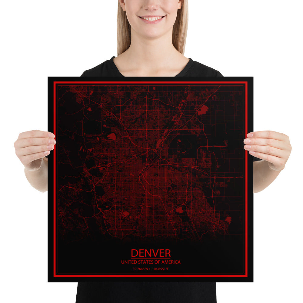 Denver Black and Red Paper Map