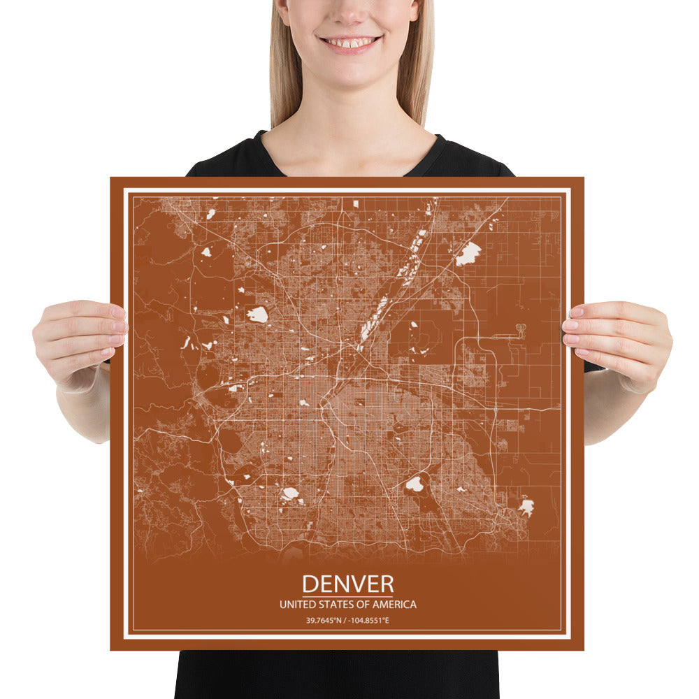 Denver Brown and White Paper Map