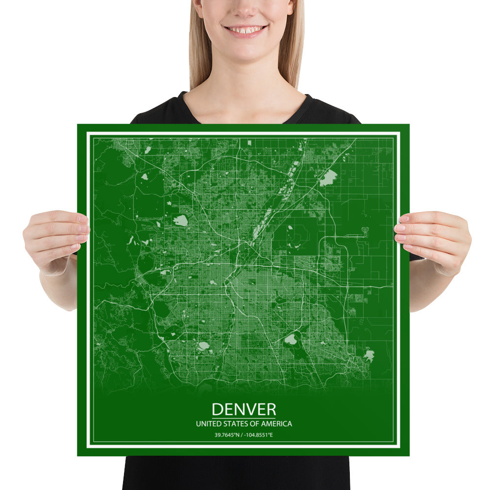 Denver Green and White Paper Map