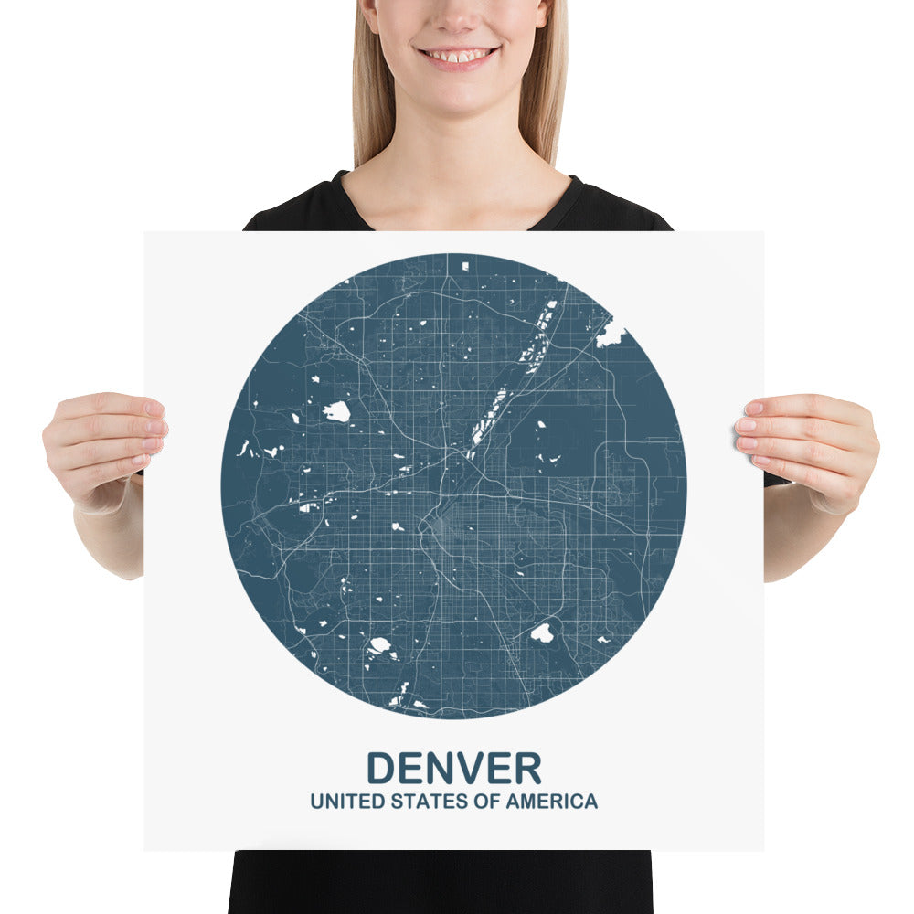 Denver Circular Blue Paper Map