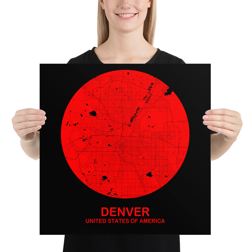 Denver Circular Red Paper Map