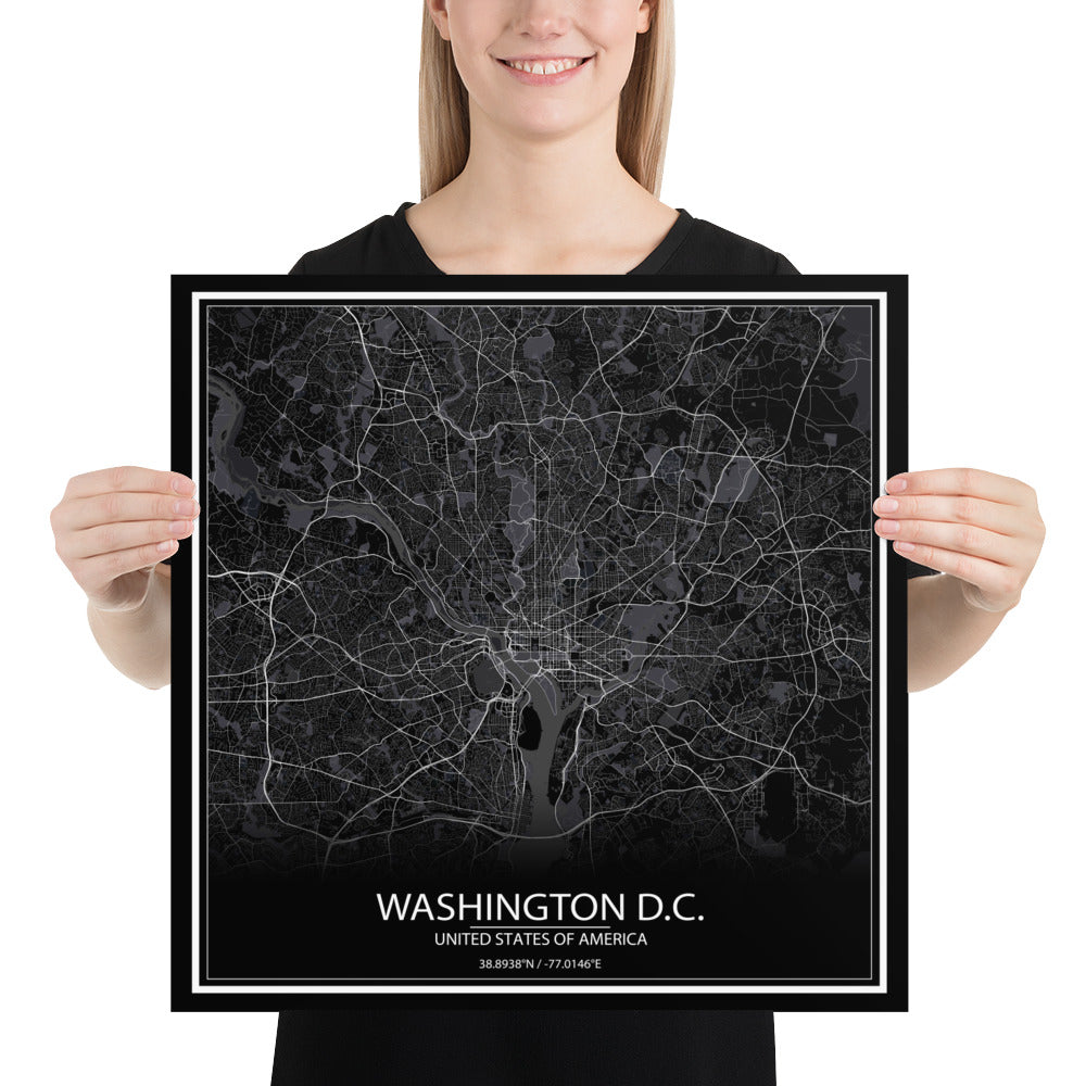 Washington, D.C. Black Paper Map