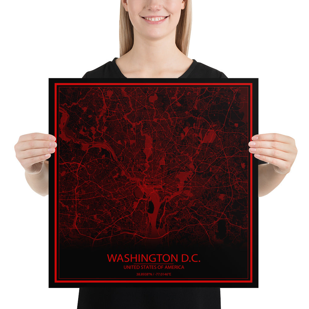 Washington, D.C. Black and Red Paper Map