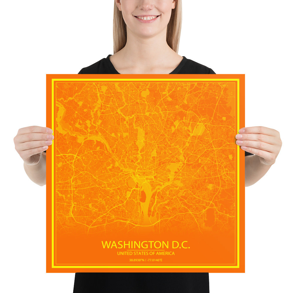 Washington, D.C. Orange and Yellow Paper Map