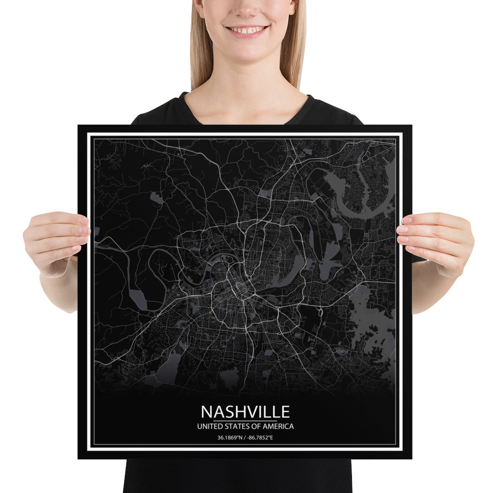 Nashville Black Paper Map