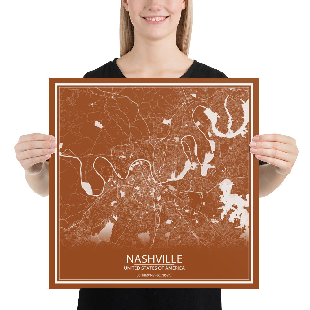 Nashville Brown and White Paper Map