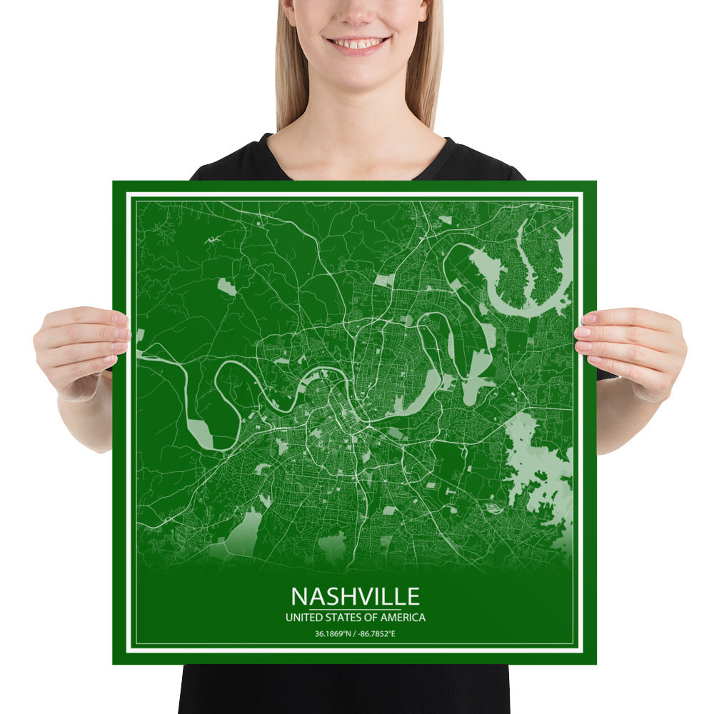 Nashville Green and White Paper Map