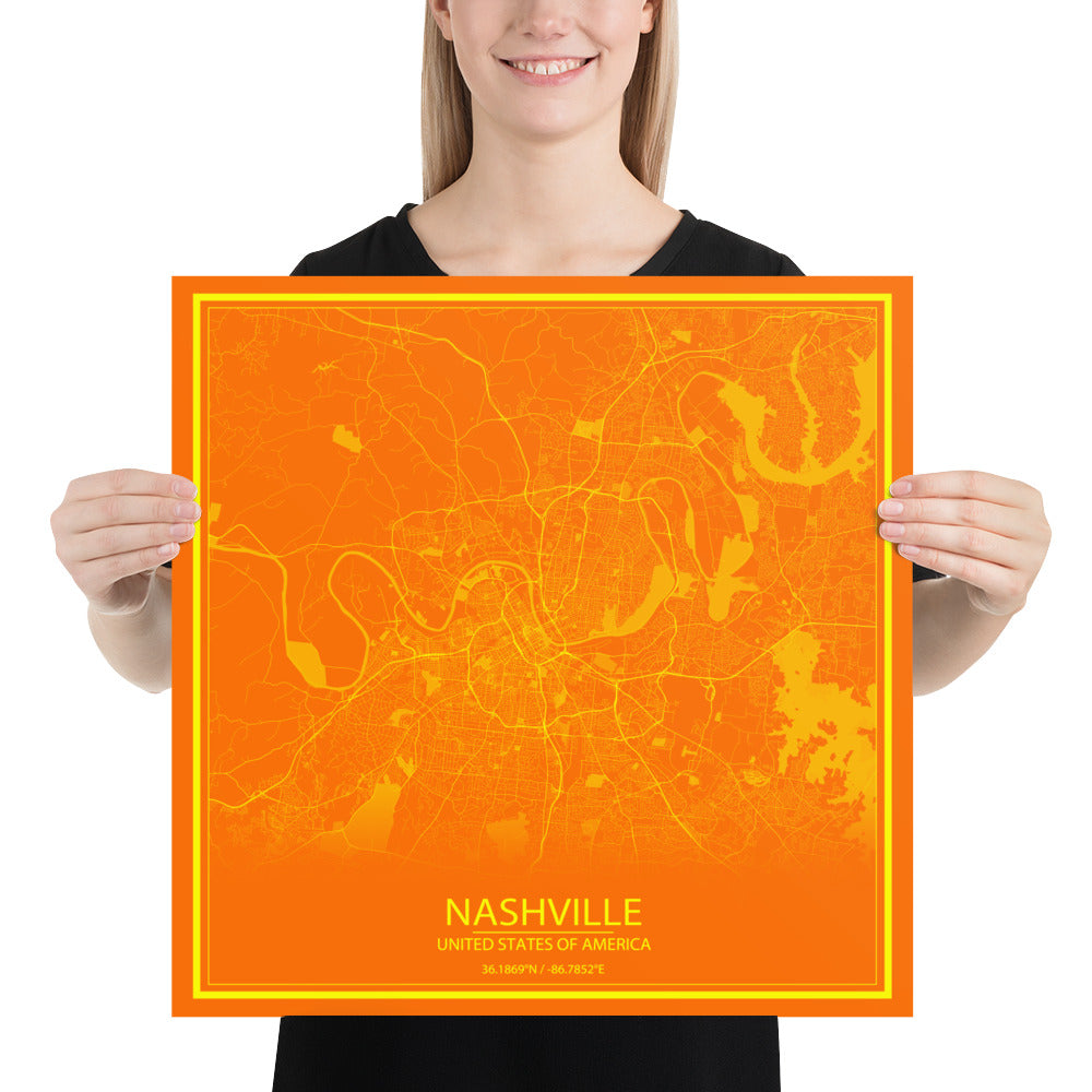 Nashville Orange and Yellow Paper Map