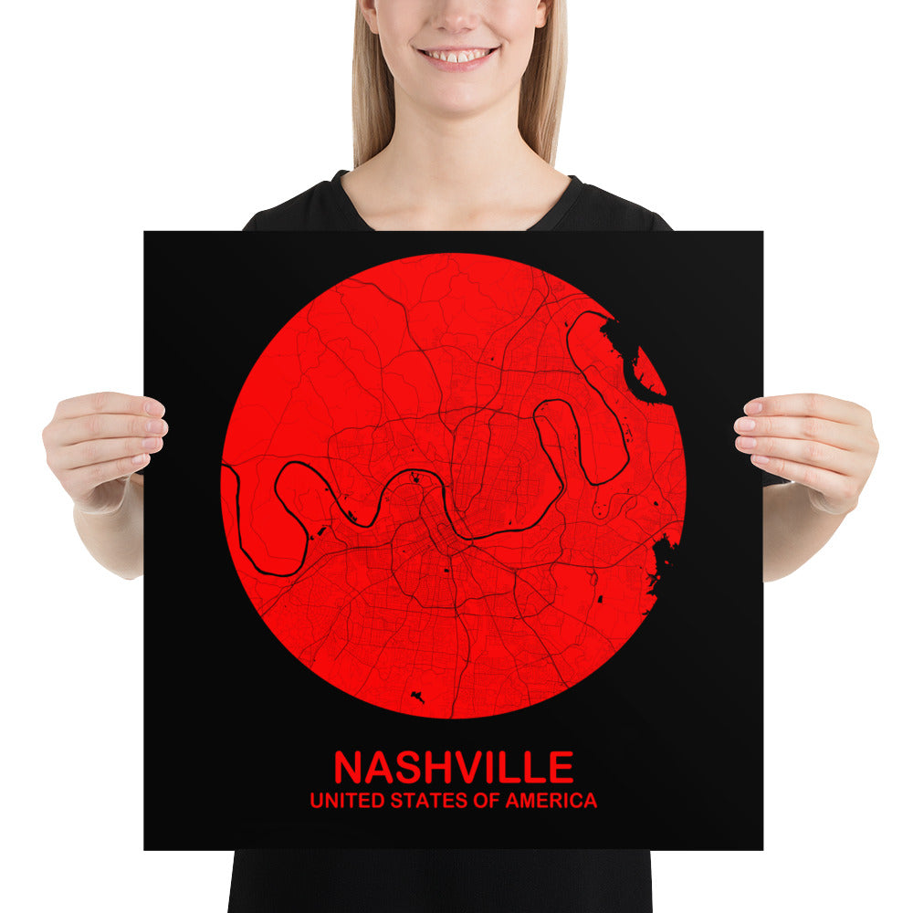 Nashville Circular Red Paper Map