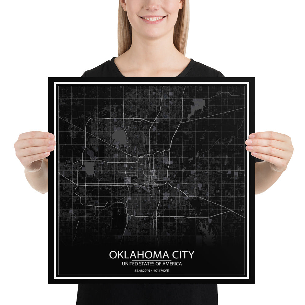 Oklahoma City Black Paper Map