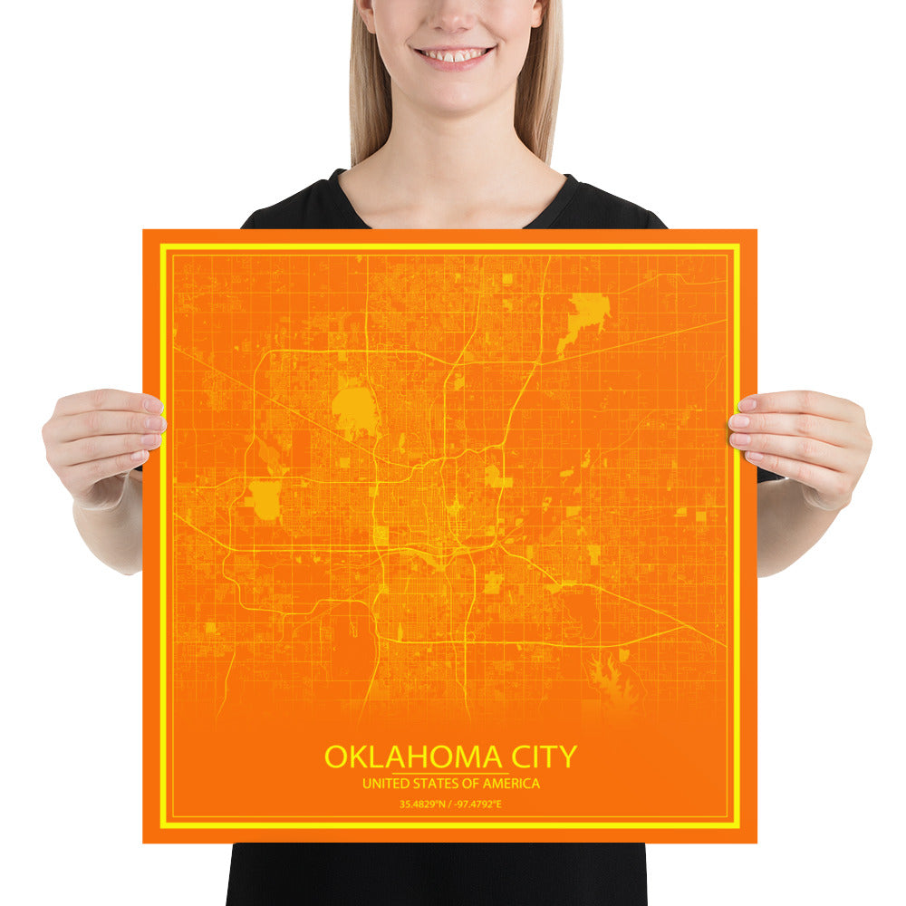 Oklahoma City Orange and Yellow Paper Map